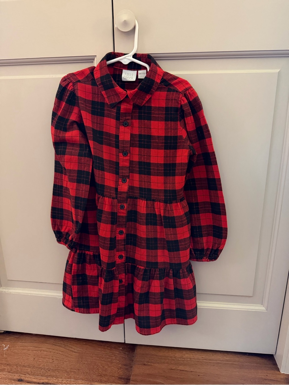 Adorable Girls Buffalo Plaid Red and Black Button-Front Dress